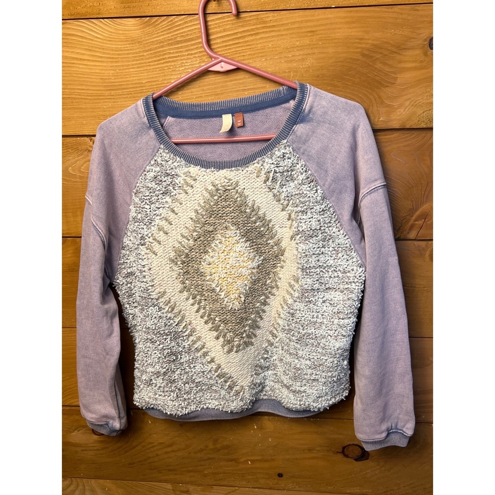 Pilcro Anthropologie Womens XS Petite Pullover Textured Diamond Boho Sweatshirt‎
